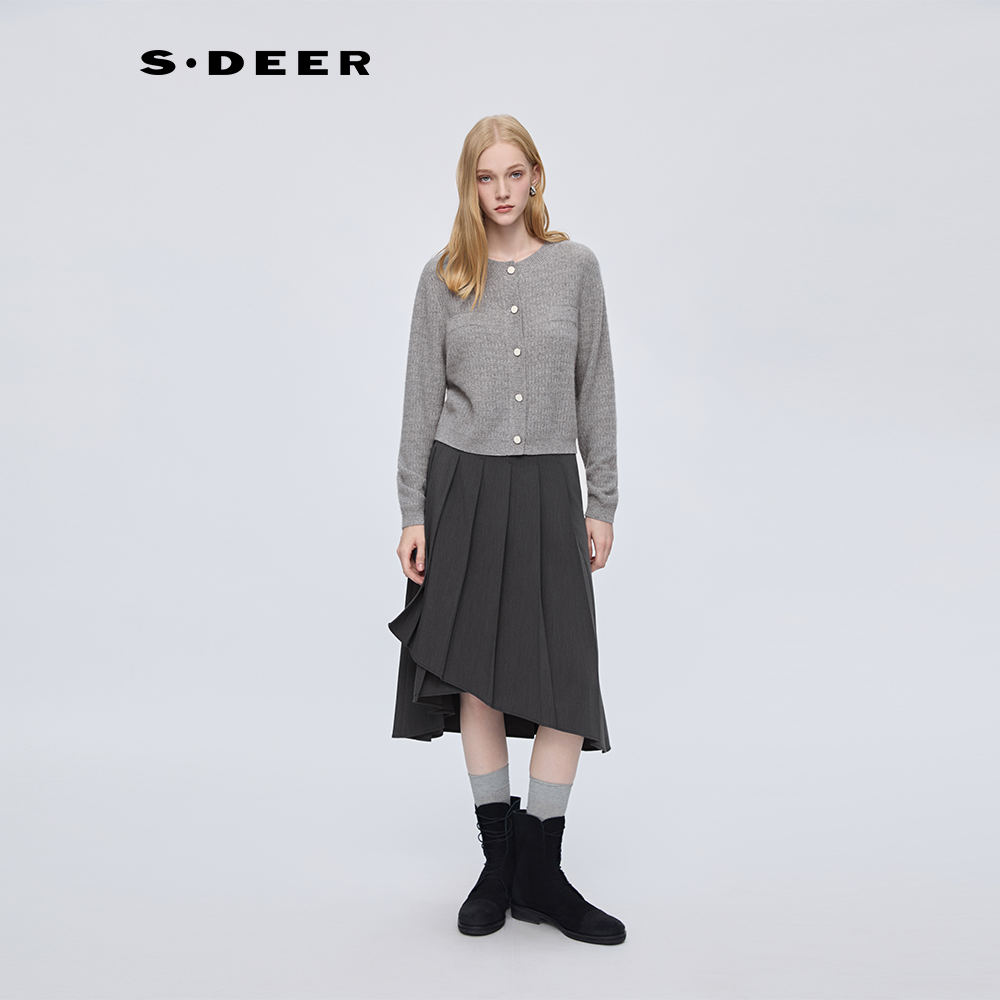 圣迪奥【灰度独白】秋季气质长袖衬衣圆领针织衫S253Z3535