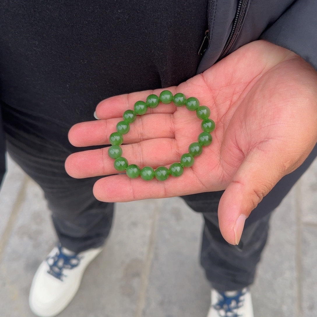 和田玉未镶嵌手链俄碧纯天然阳绿卡10