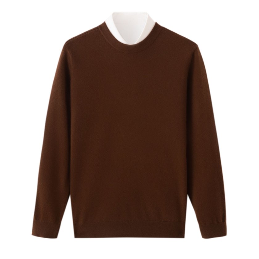 【男士精纺】精纺四平芝麻点紧密织法 虚提护肩 圆领羊绒衫