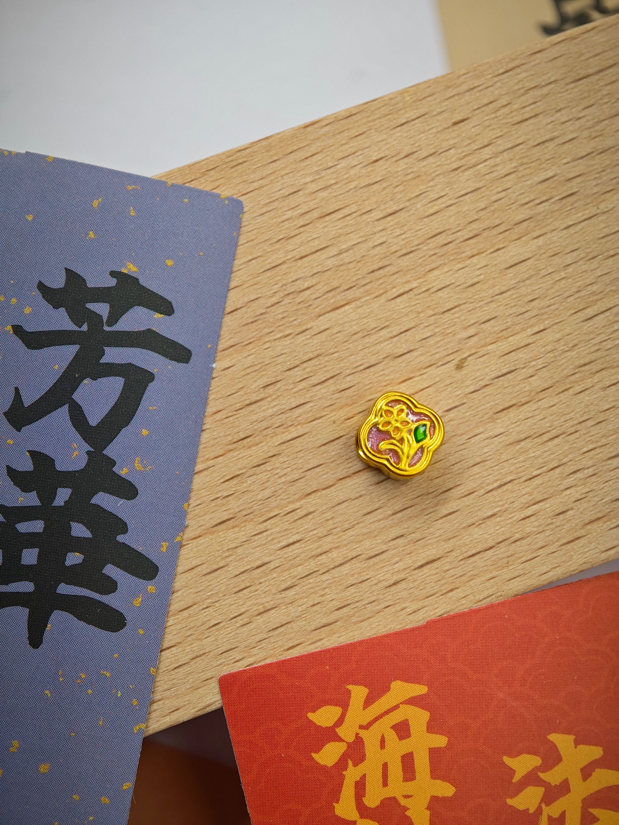 999足金纯黄金珐琅彩小花配件