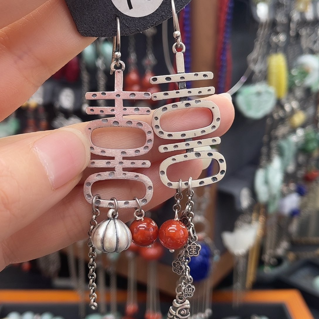 南红玛瑙耳饰银S925镶嵌欧****?763ghnhggh