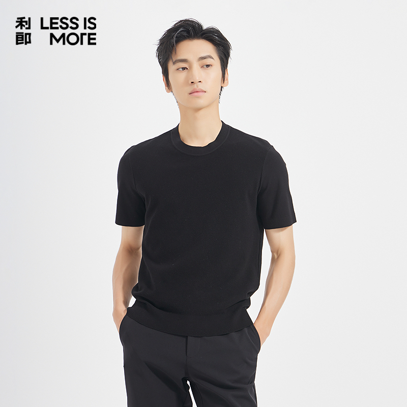 利郎【可机洗山羊绒】男士秋冬商务休闲百搭小圆领短袖羊绒针织衫