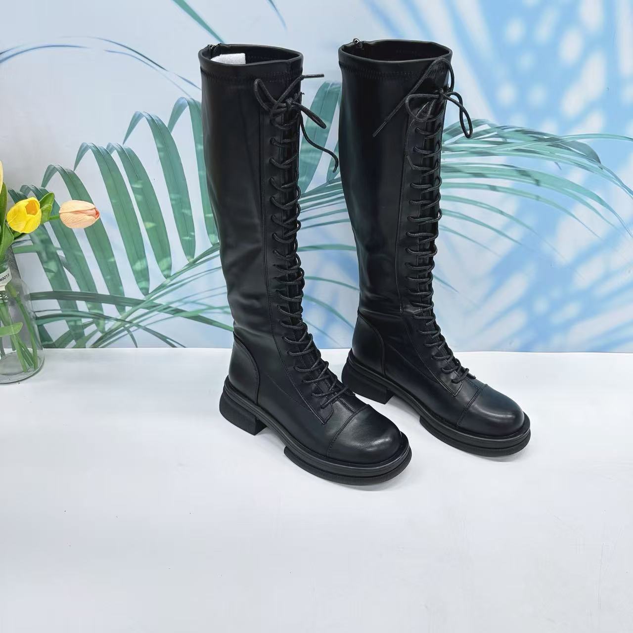 小强家女鞋  粗跟绑带骑士靴（C433-58-2）（6633-95043125-621）