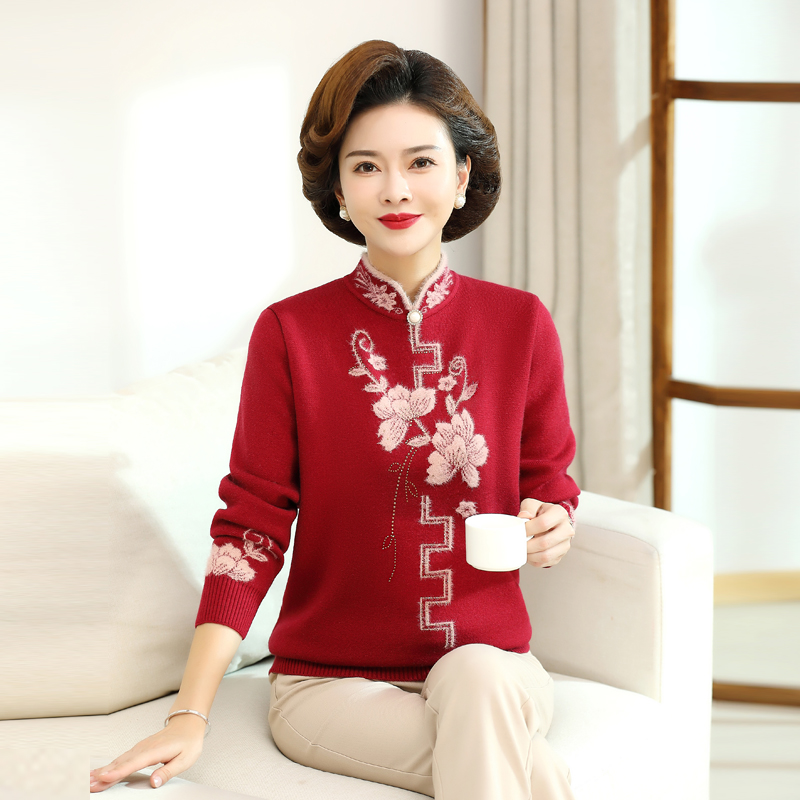 清库存加绒加厚中年秋冬气质春秋毛衫老年人毛衣上衣23133