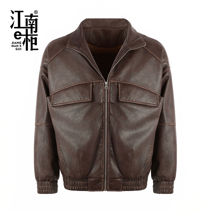 江南e柜   男款百搭翻领简约潮流时尚皮衣羽绒服458107160