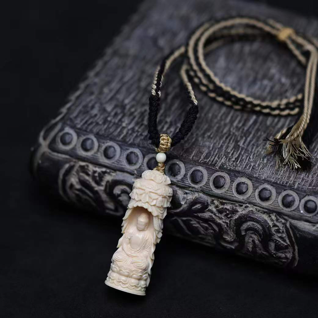 H14-02天然猛犸牙雕刻阿弥陀佛 约17*48.5mm一物一图 支持鉴定