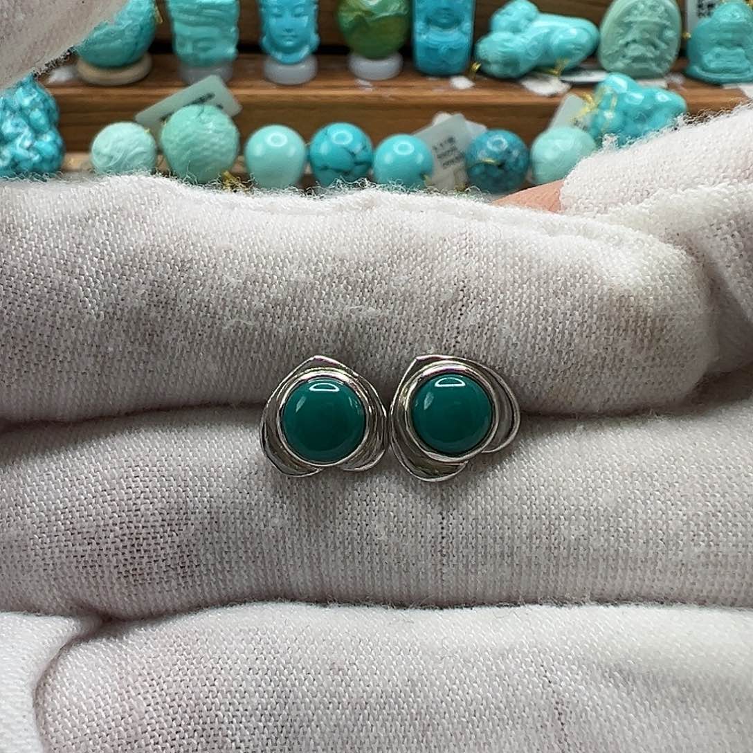 绿松石耳钉 银S925镶嵌