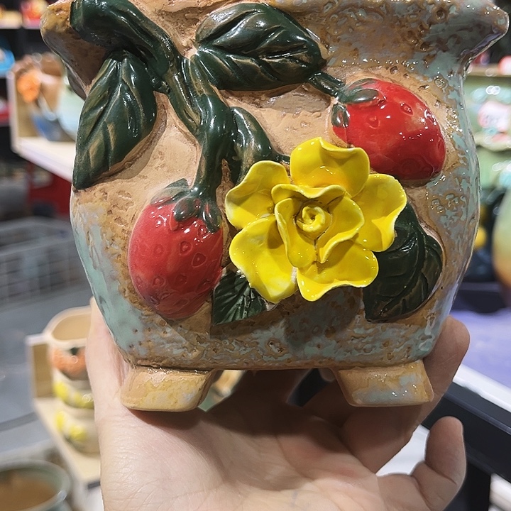 瓷片捏花花盆多肉植物花盆