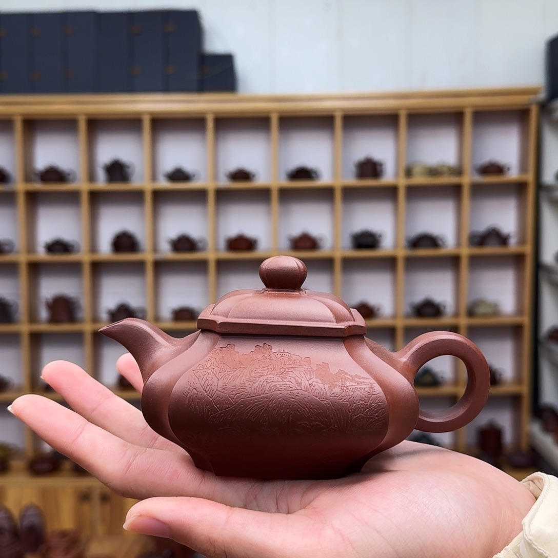 紫砂茶壶四方抽角虚扁300cc
