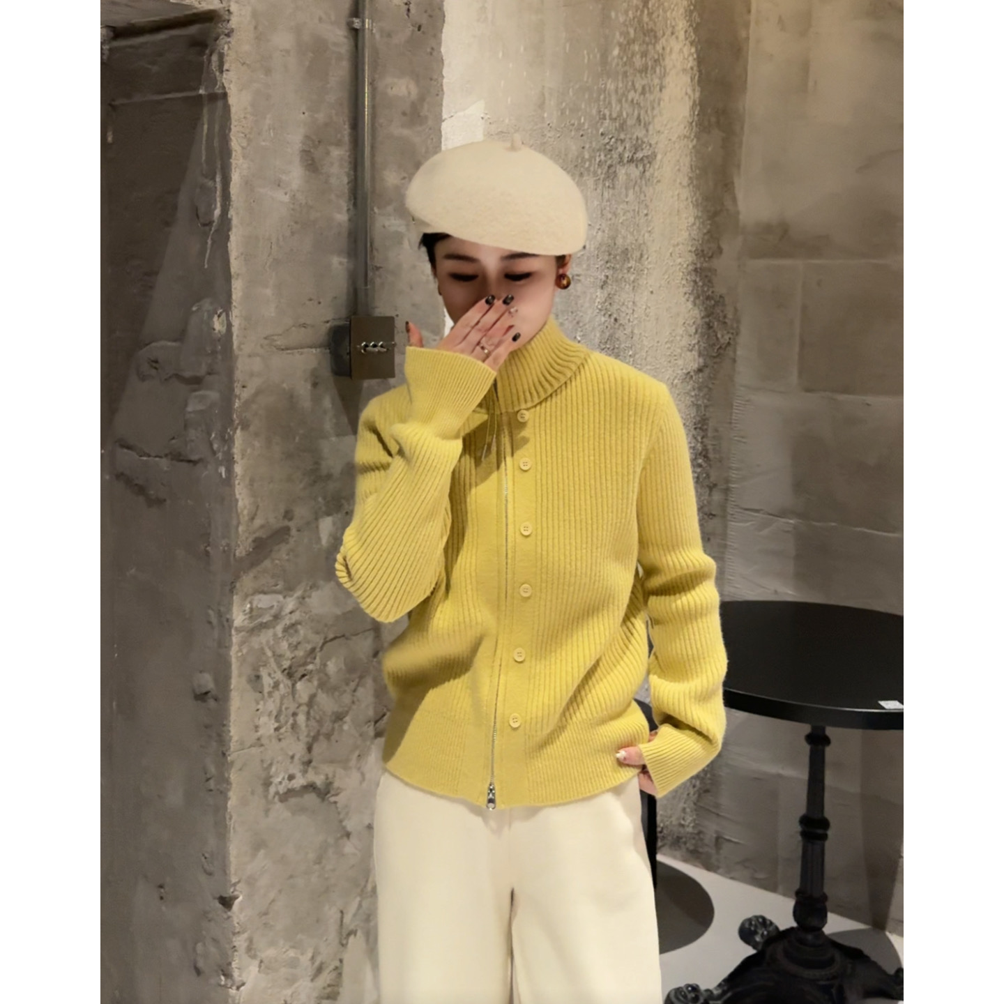 MY【双拉链开衫】冬季新款韩系设计感双拉链半高领针织衫慵懒风开衫