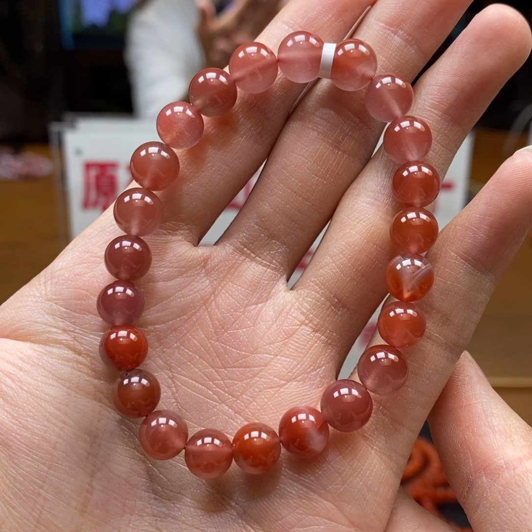 南红玛瑙串未镶嵌8➕大黑洞冰红