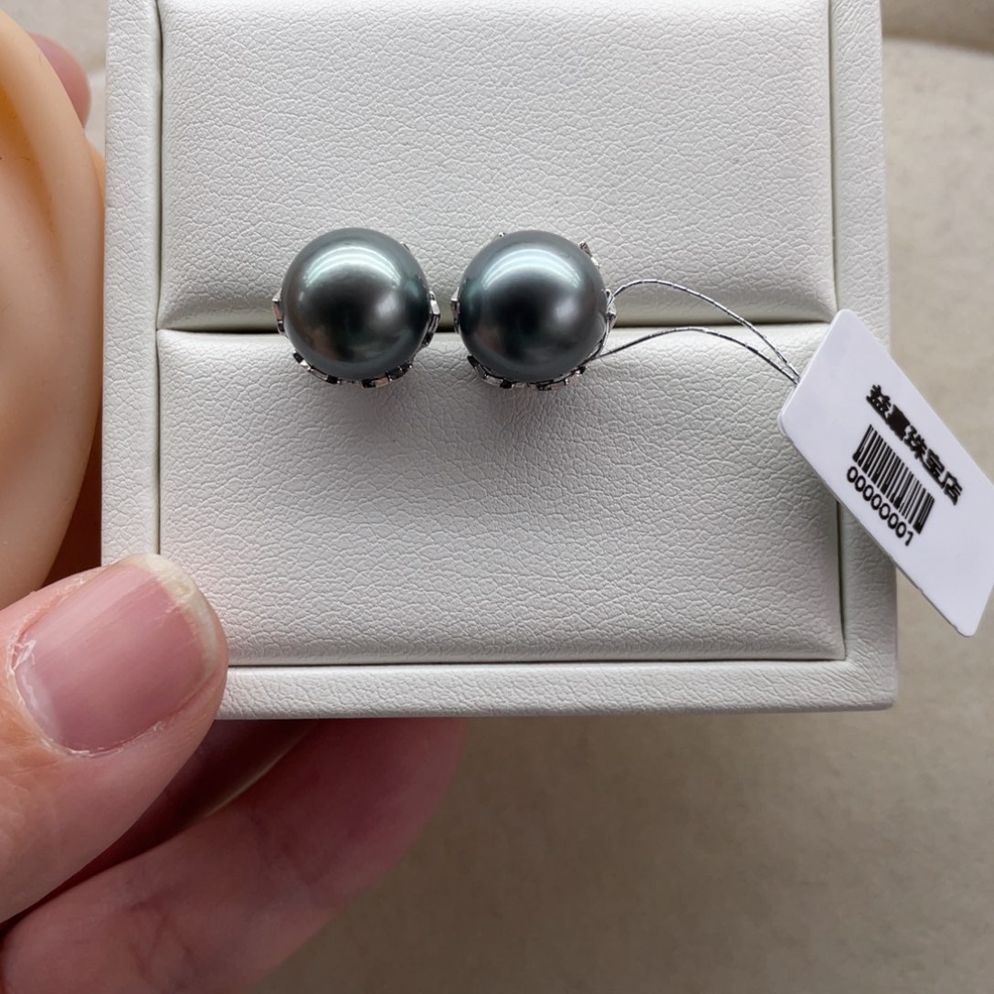 海水珍珠耳饰银S925镶嵌11-12mm
