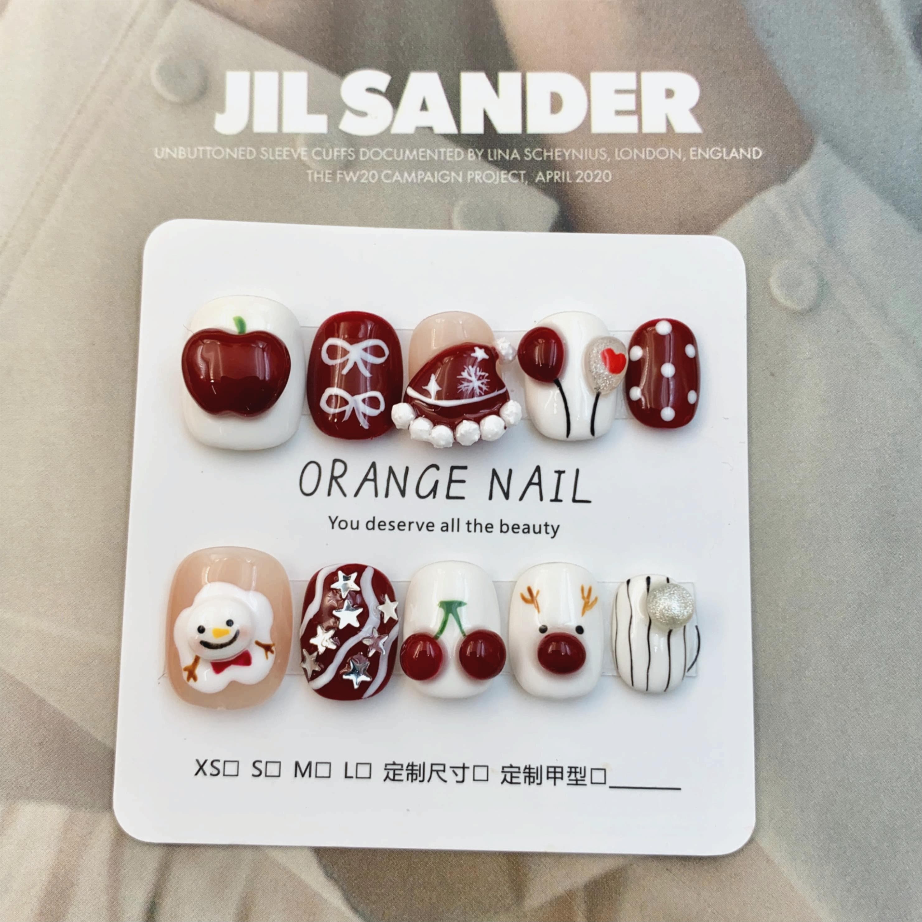 【圣诞帽】橘一纯手工穿戴甲 可爱立体 圣诞帽 麋鹿雪人 平安果美甲