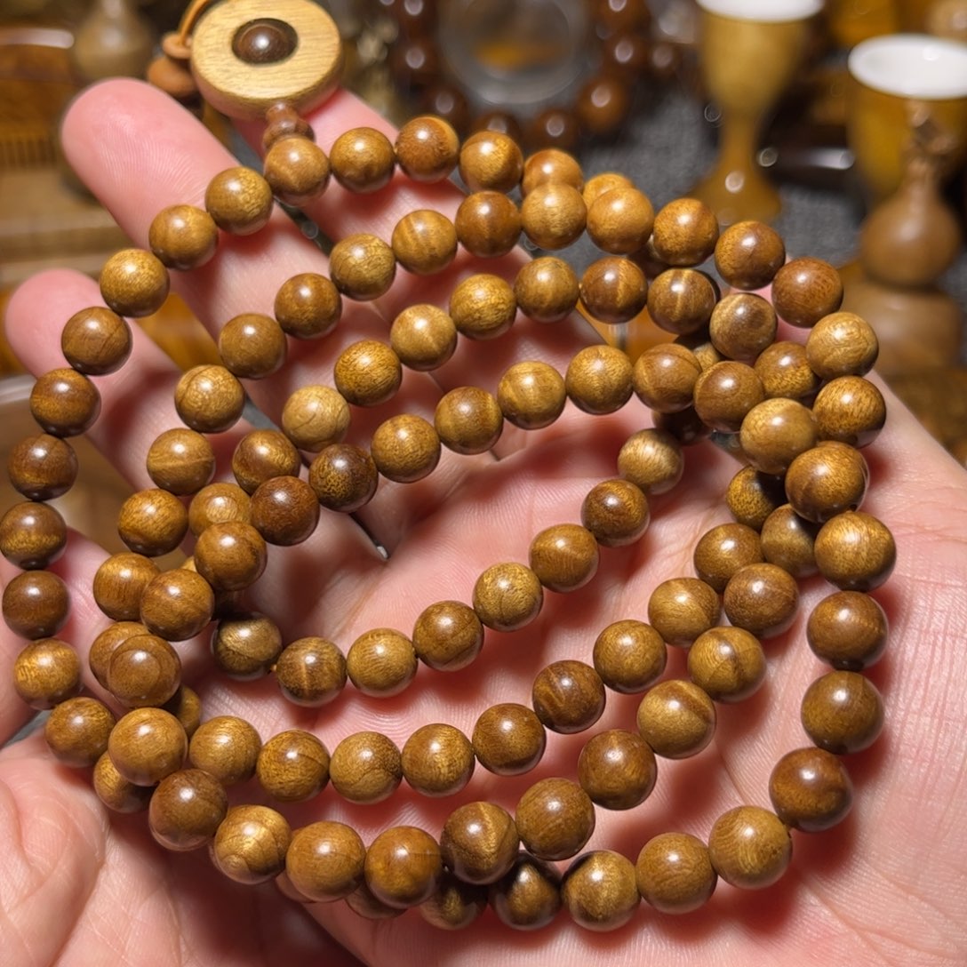 金丝楠枯木佛珠手链0.8