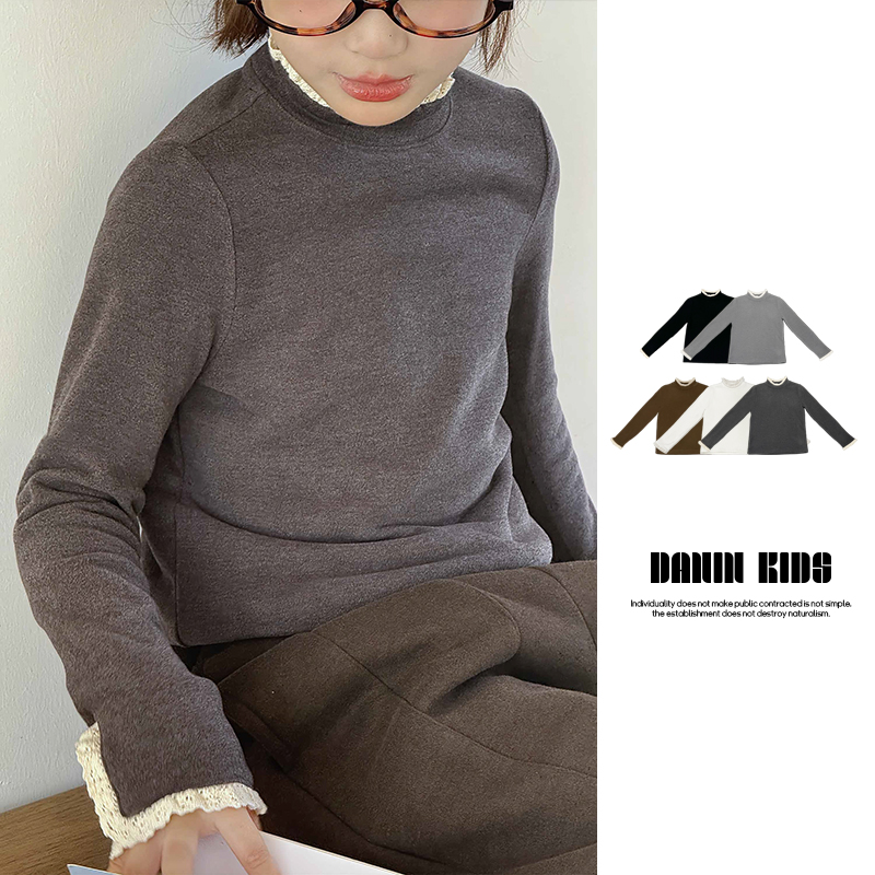 嗒囜【藏不住的小蕾丝】弹力柔软细腻德绒保暖女童秋季打底衫上衣