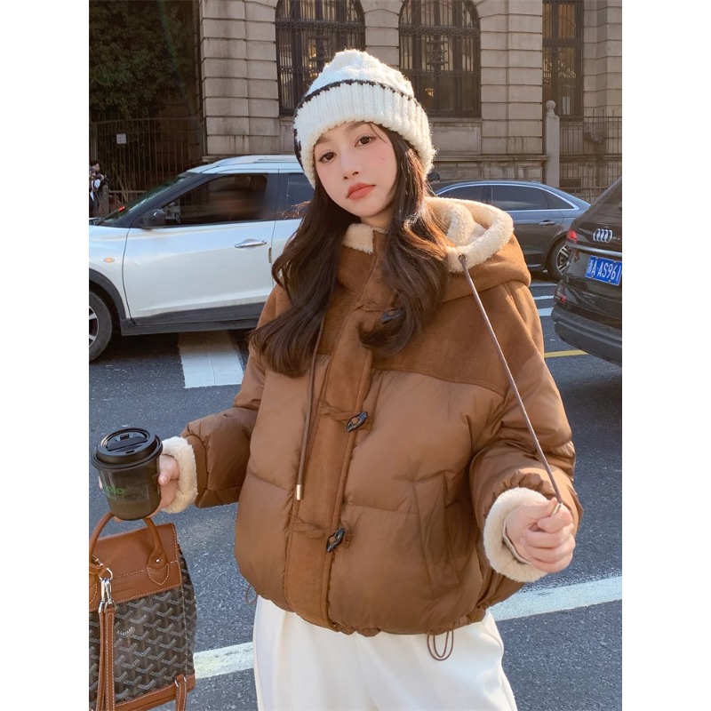 〈纪朵研〉1796连帽牛角扣厚外套女冬季2025新款高级感韩系加厚棉服