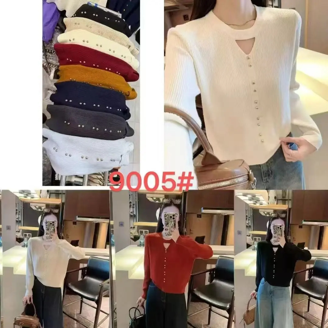 9005韩系气质蕾丝挂脖针织衫女秋冬显瘦百搭通勤内搭打底长袖上衣