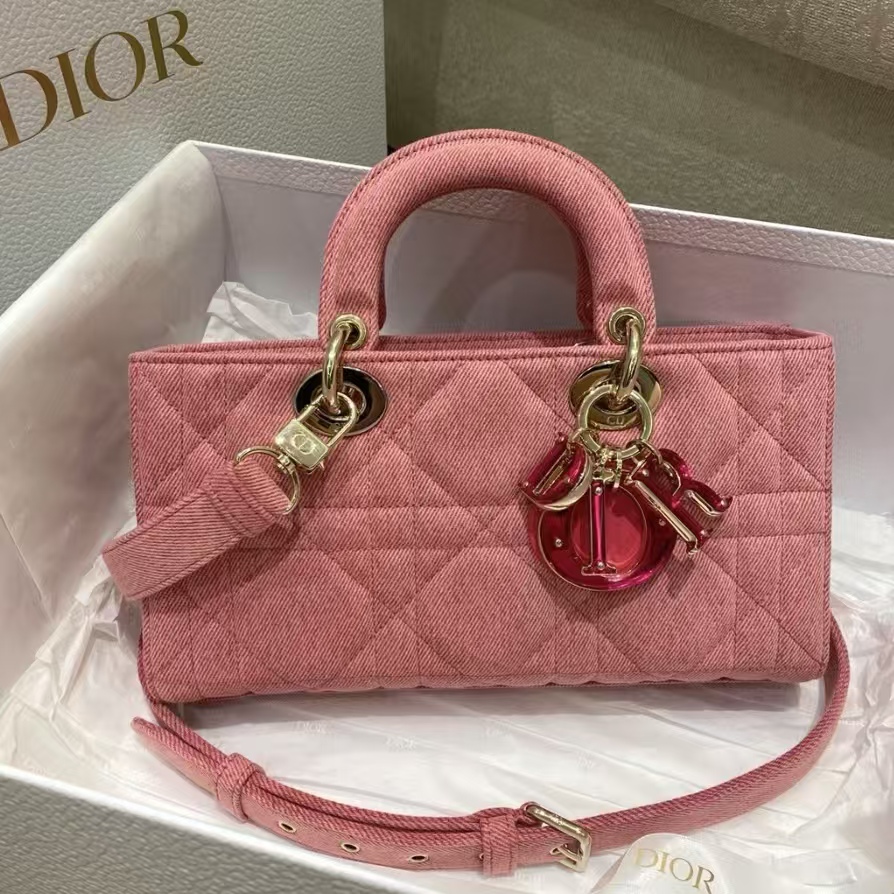 99新 DIOR/迪奥 专场/D-joy粉色 丹宁牛仔手提单肩包