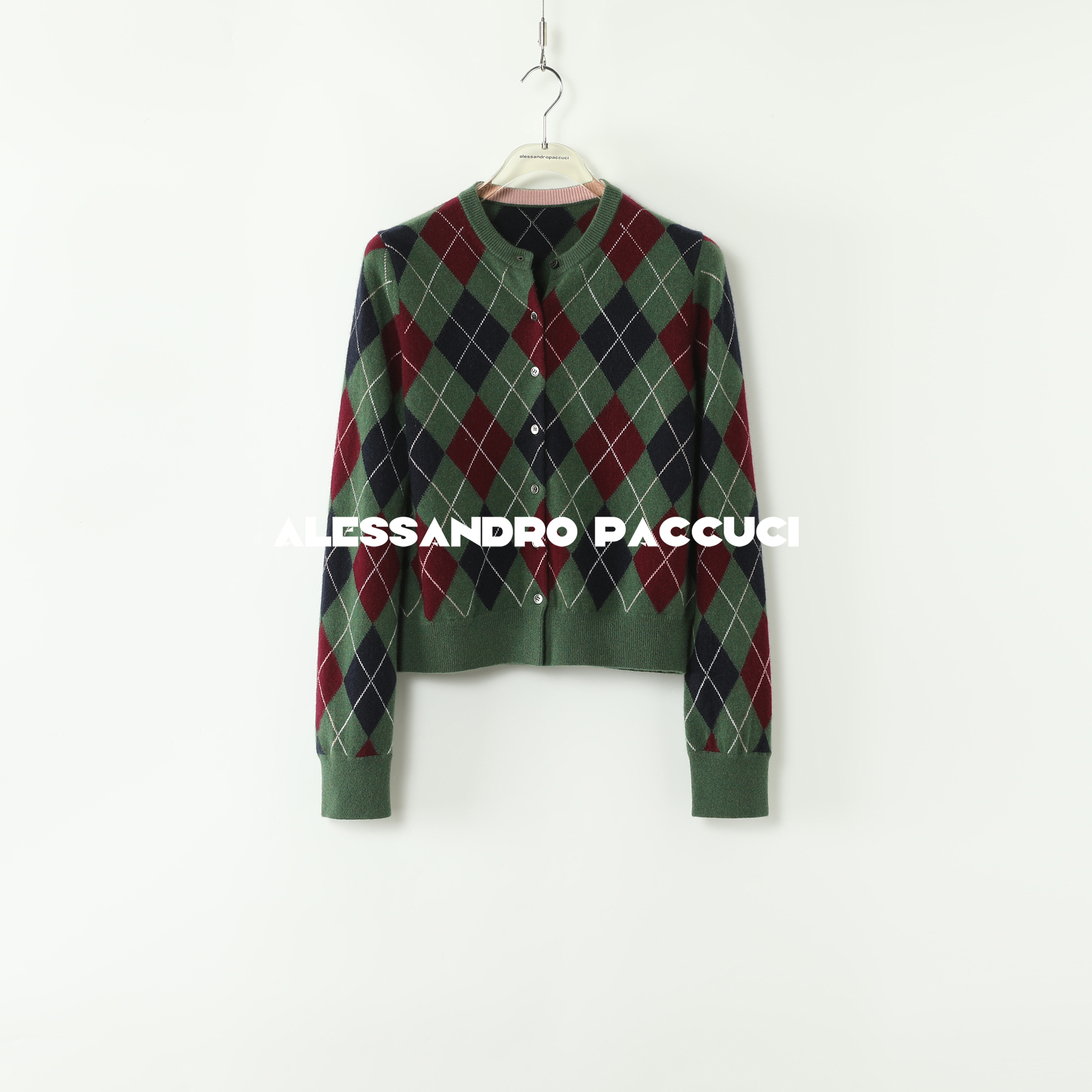 AP洛哥43114SK/-1【威萨姆森林】100羊绒菱格嵌花时尚针织开衫秋