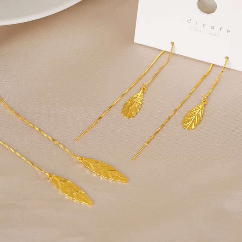 钛钢耳饰 叶子耳线女款气质时尚百搭优雅精美金色