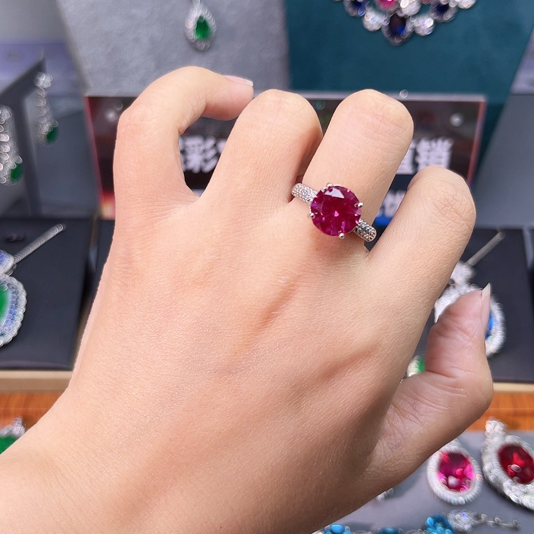 蓝宝石戒指银S925镶嵌158