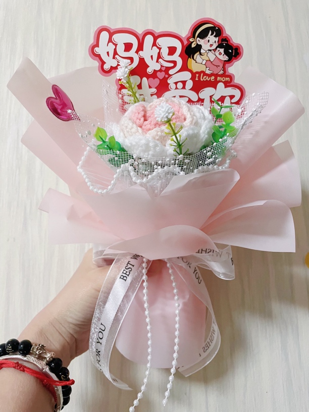 母亲节玫瑰小花束 永生花 毛线编制