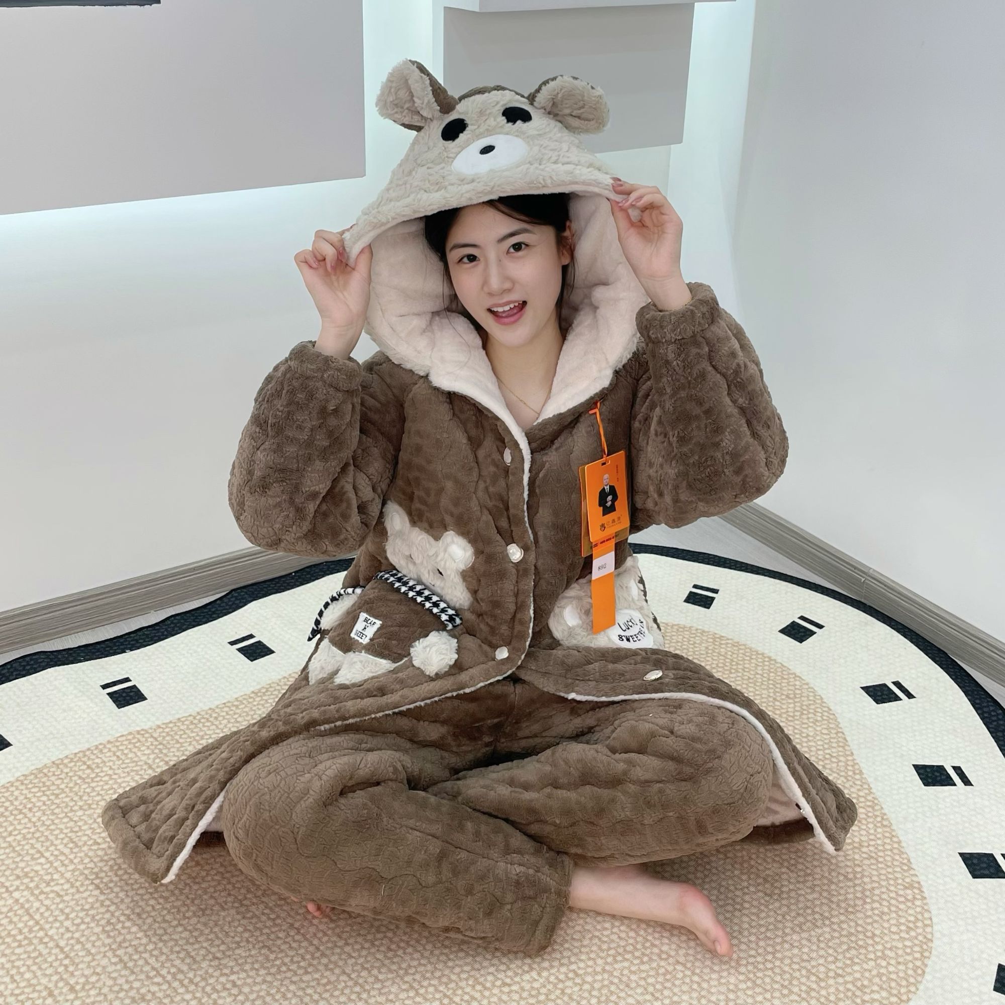 【反季清货】2025冬季新款连帽甜美加绒套装家居服秋冬款加厚可外穿