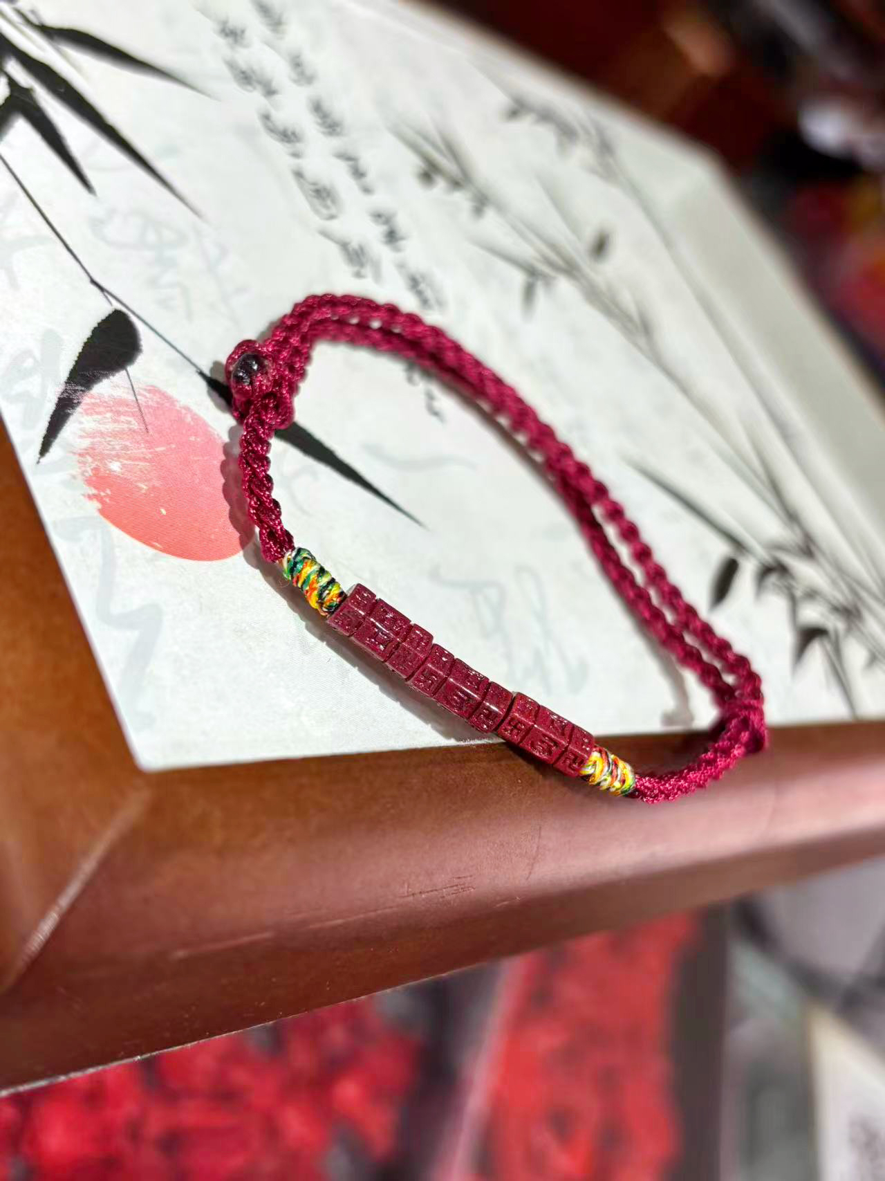 天然辰砂保真紫金砂 手工编织六字真言脚链 本命年保平安