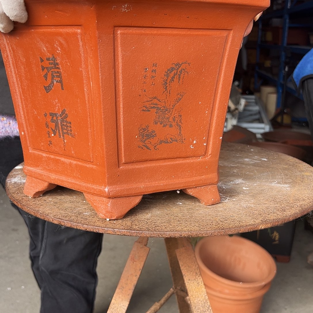 40红清雅红六方花盆花盆