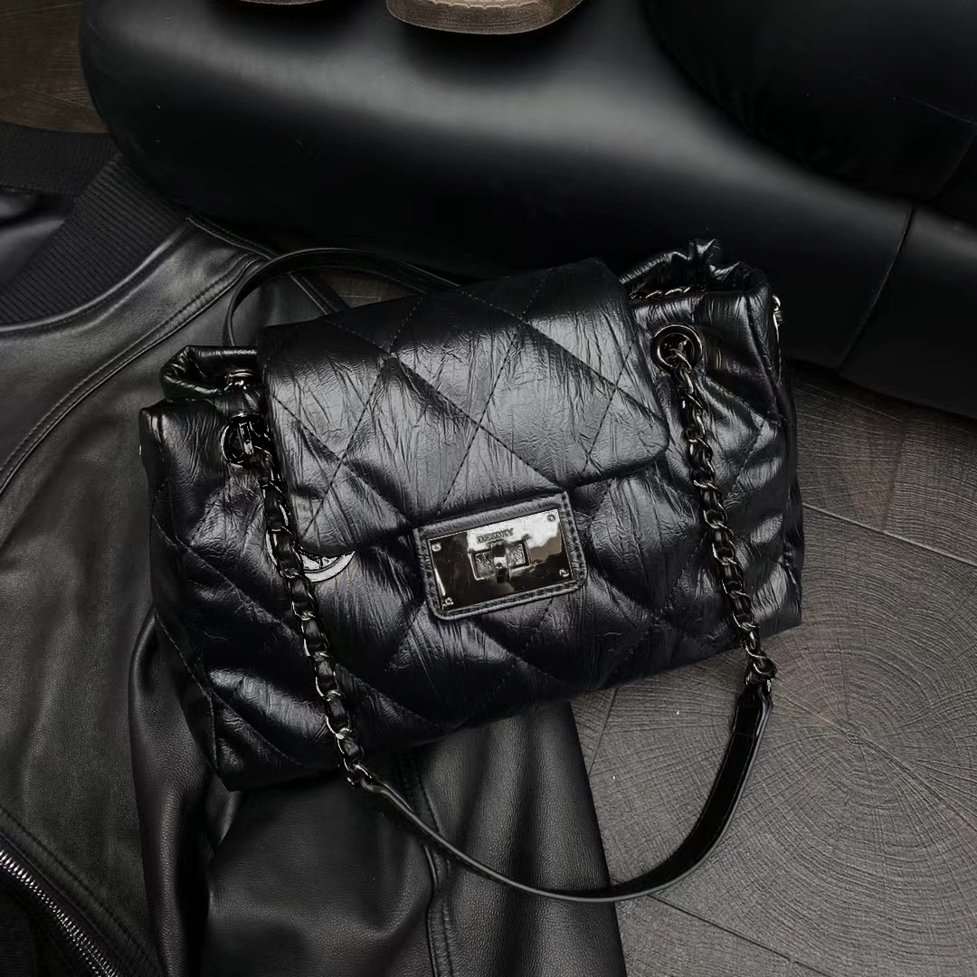 【黑泡芙】时尚百搭轻奢夹层拉链袋扣式单肩包斜跨小香风斜挎包