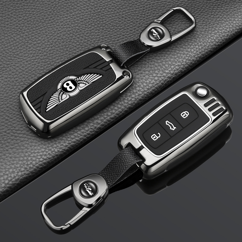 适用于宾利添越钥匙套欧陆慕尚飞驰汽车专用折叠钥匙包金属壳扣