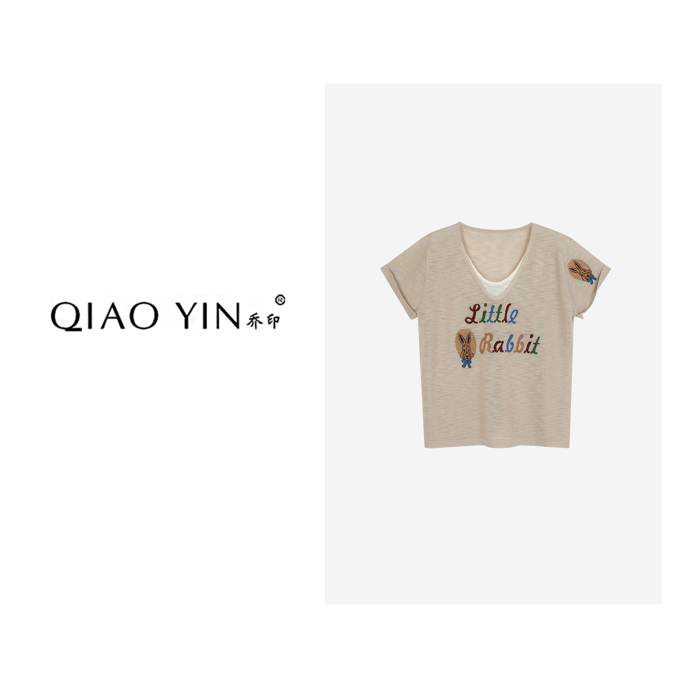 QIAO YIN"小衫"时尚休闲夏季印花圆领QY27273