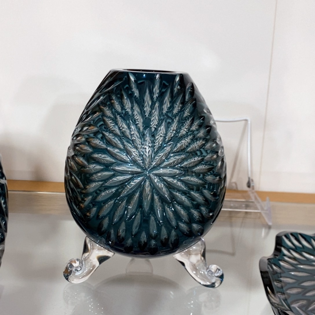 摆件捷克水晶墨蓝色烟花花瓶
