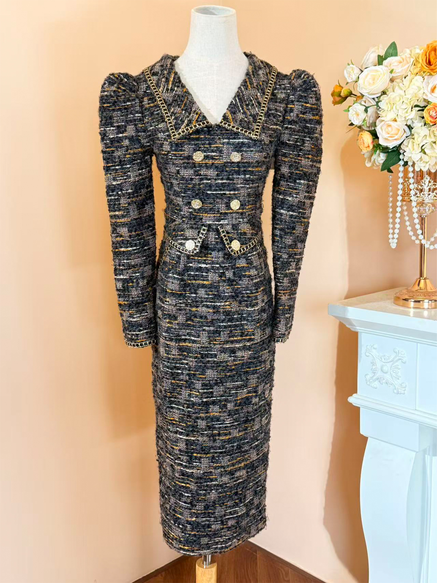 【十六定制】法式气质假两件小香风设计感连衣裙高级气质长裙41939