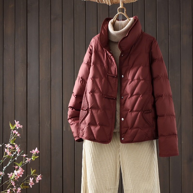 【涧蓝正品】2025冬季新款加厚款盘扣白鸭绒羽绒服女保暖显瘦外套