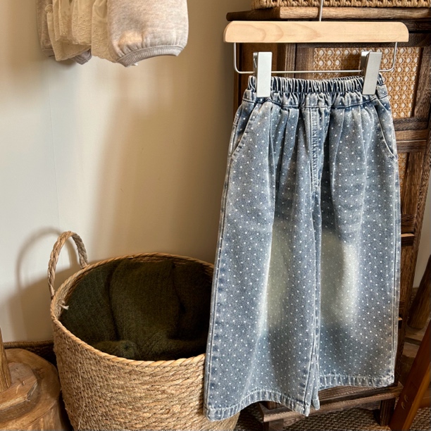 春季新款女童波点阔腿牛仔裤韩版百搭