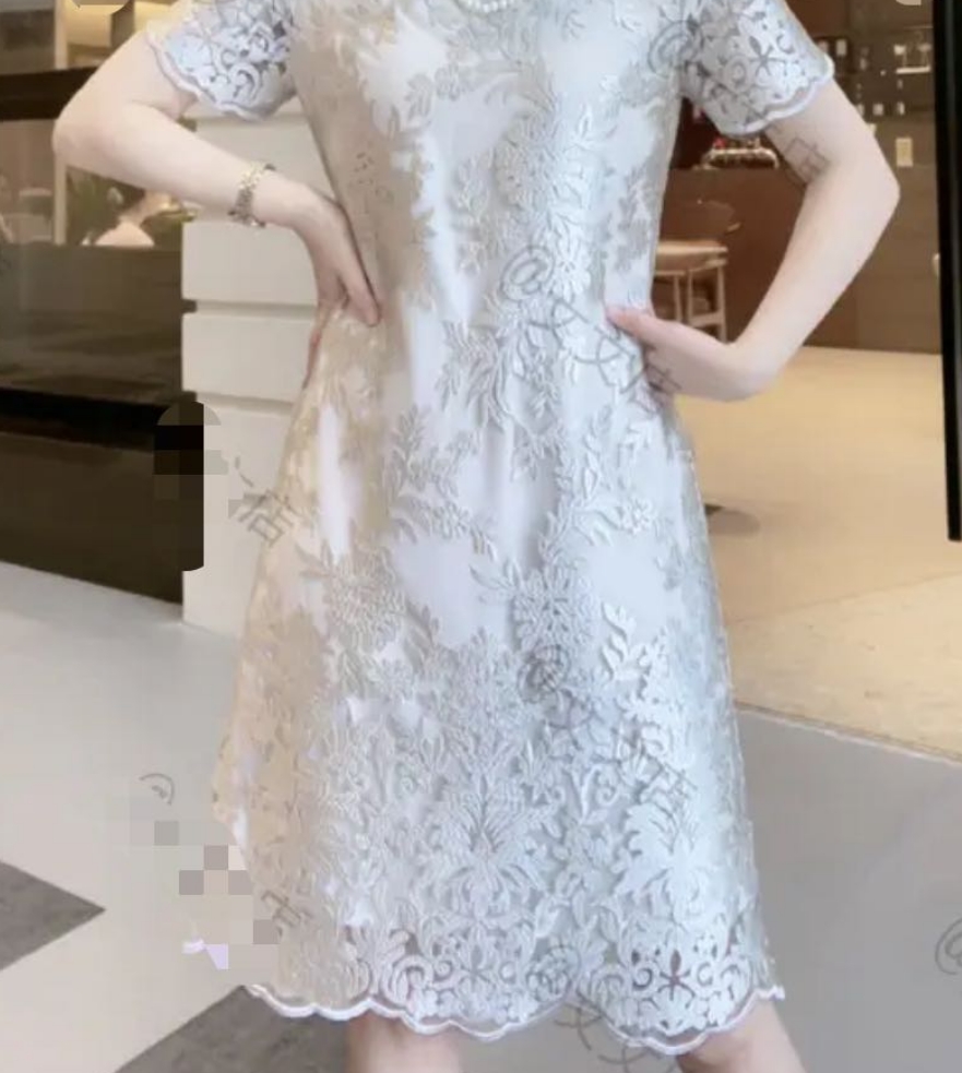 【花锦轻奢】新中式重工刺绣连衣裙古夏季提花绣花20244511—古月