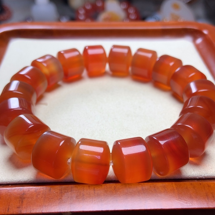 玛瑙/玉髓手串未镶嵌乐*遥冰底橘红直切