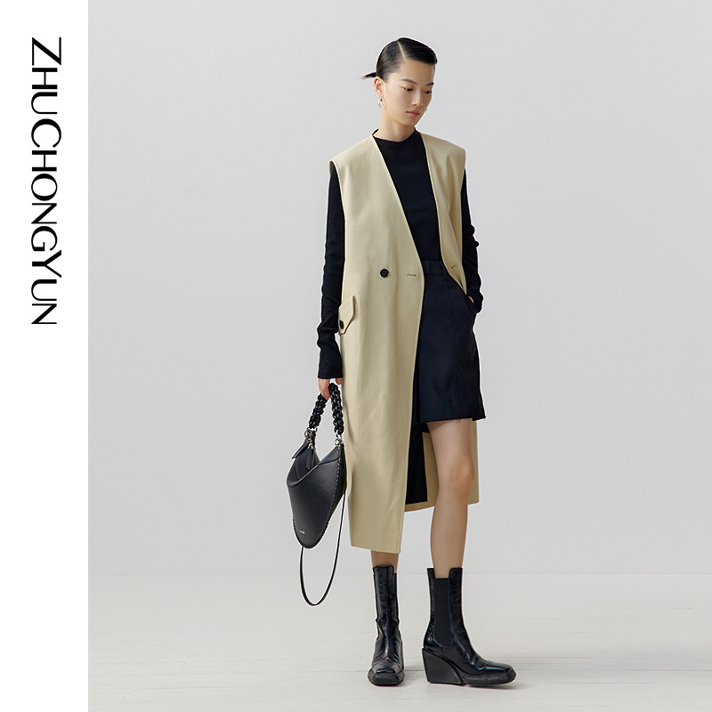 ZHUCHONGYUN2023春新款纯棉简约长款马甲外套