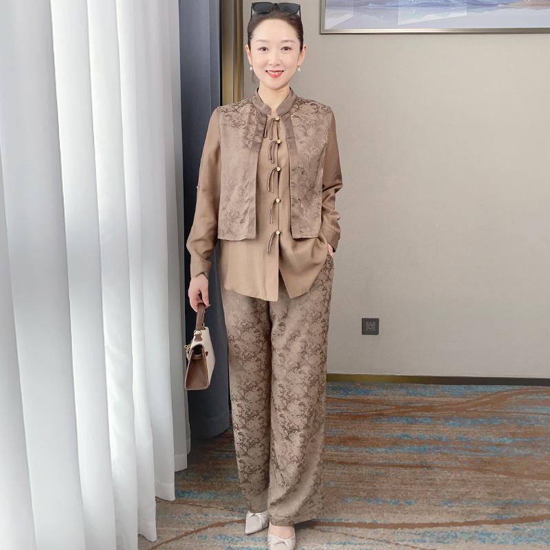 【断码特价】妈妈新中式套装2024新款中年女上衣裤子两件套FE53021