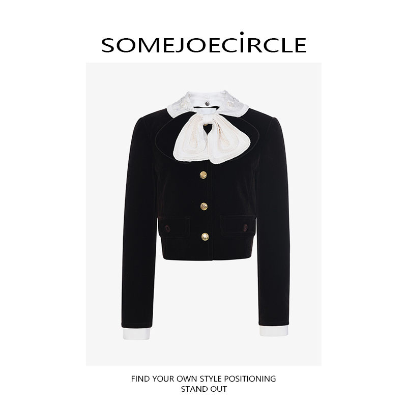【DZ】SOMEJOECIRCLE【外套】25冬老钱千金风蝴蝶领丝绒短款外套Z8277