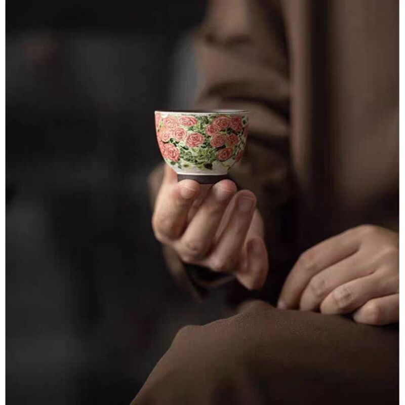 原矿老岩泥仿古玫瑰客杯-G4285