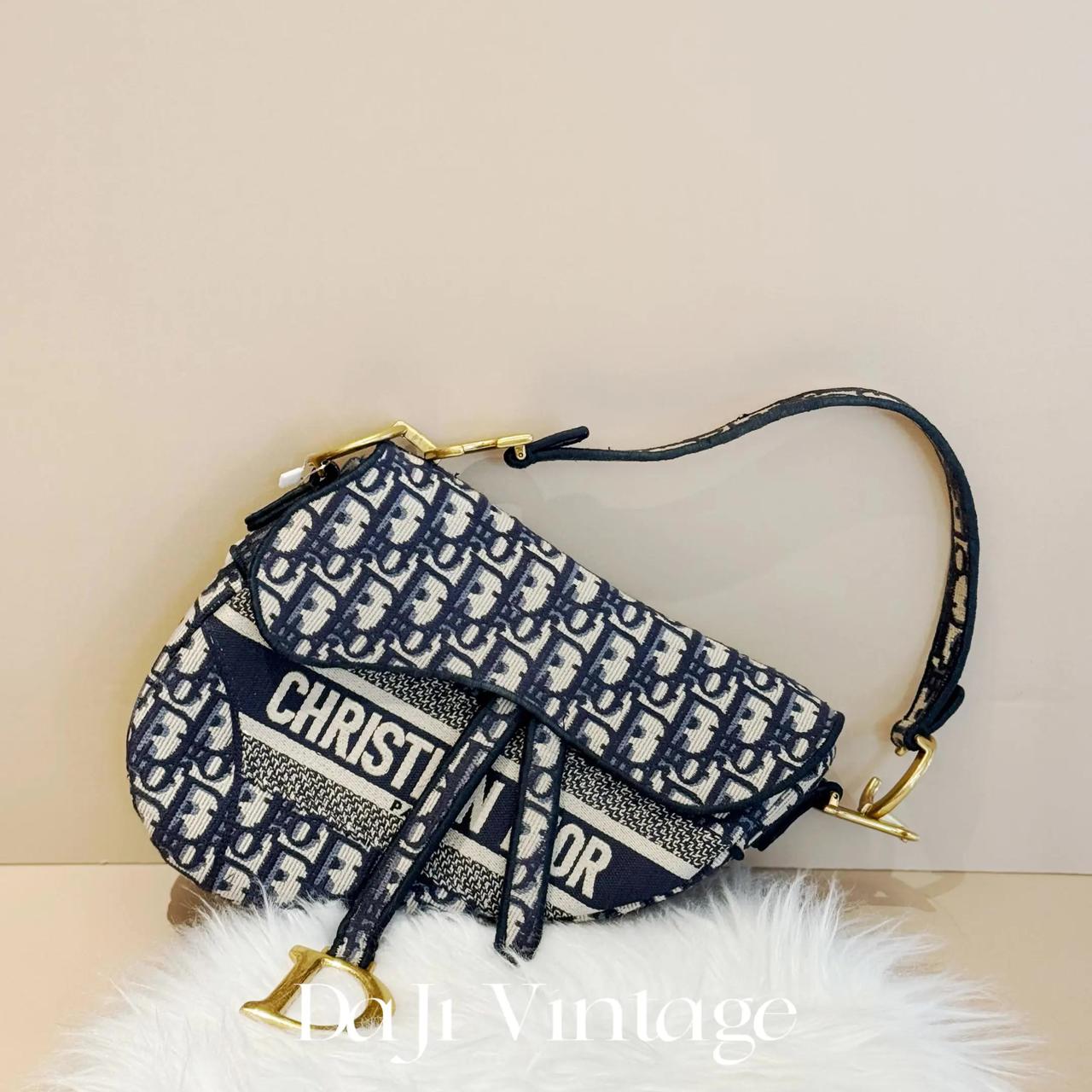 99新 DIOR/迪奥 大吉中古/迪奥老花刺绣马鞍中号单肩斜挎包