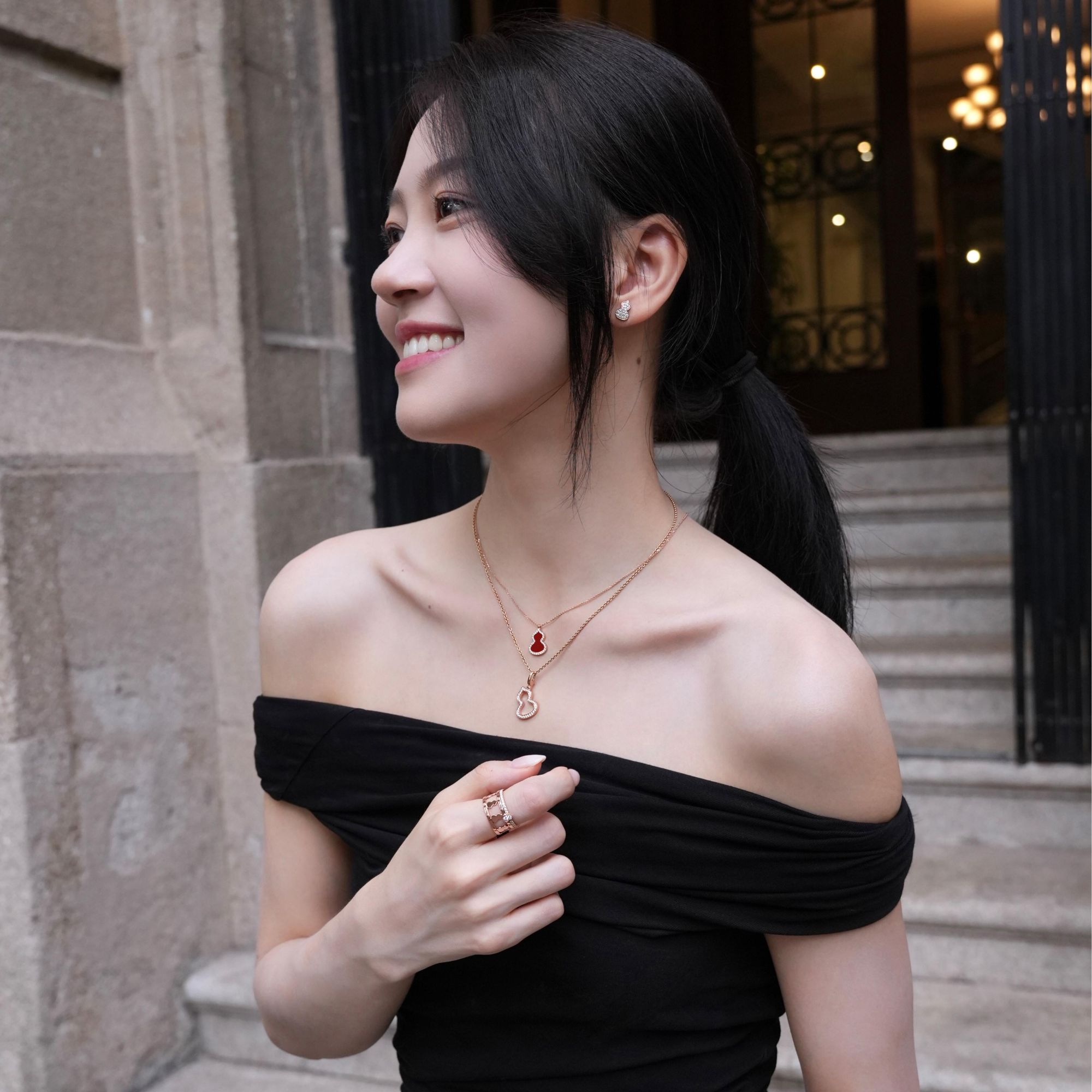 合金合成锆石项链 《HB》 葫芦中号大号轻奢时尚中项链红色