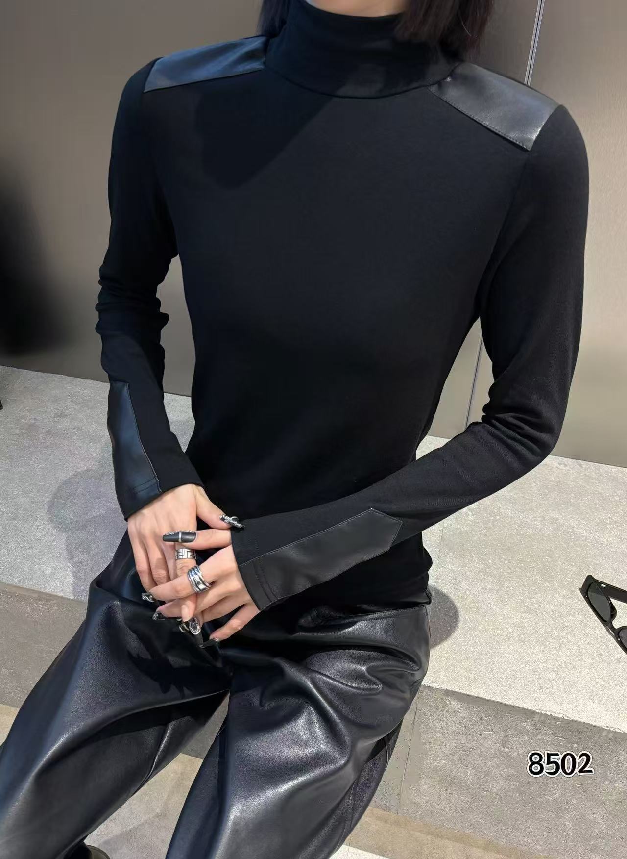 拼皮欧货加绒保暖衫8502#