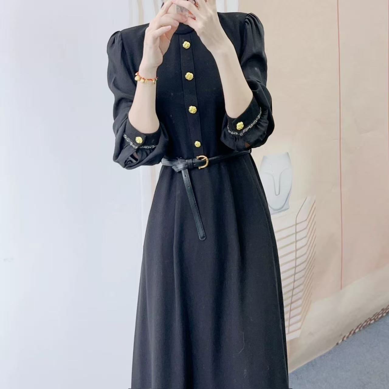 【Y3646】春装新款收腰显瘦中长款裙子