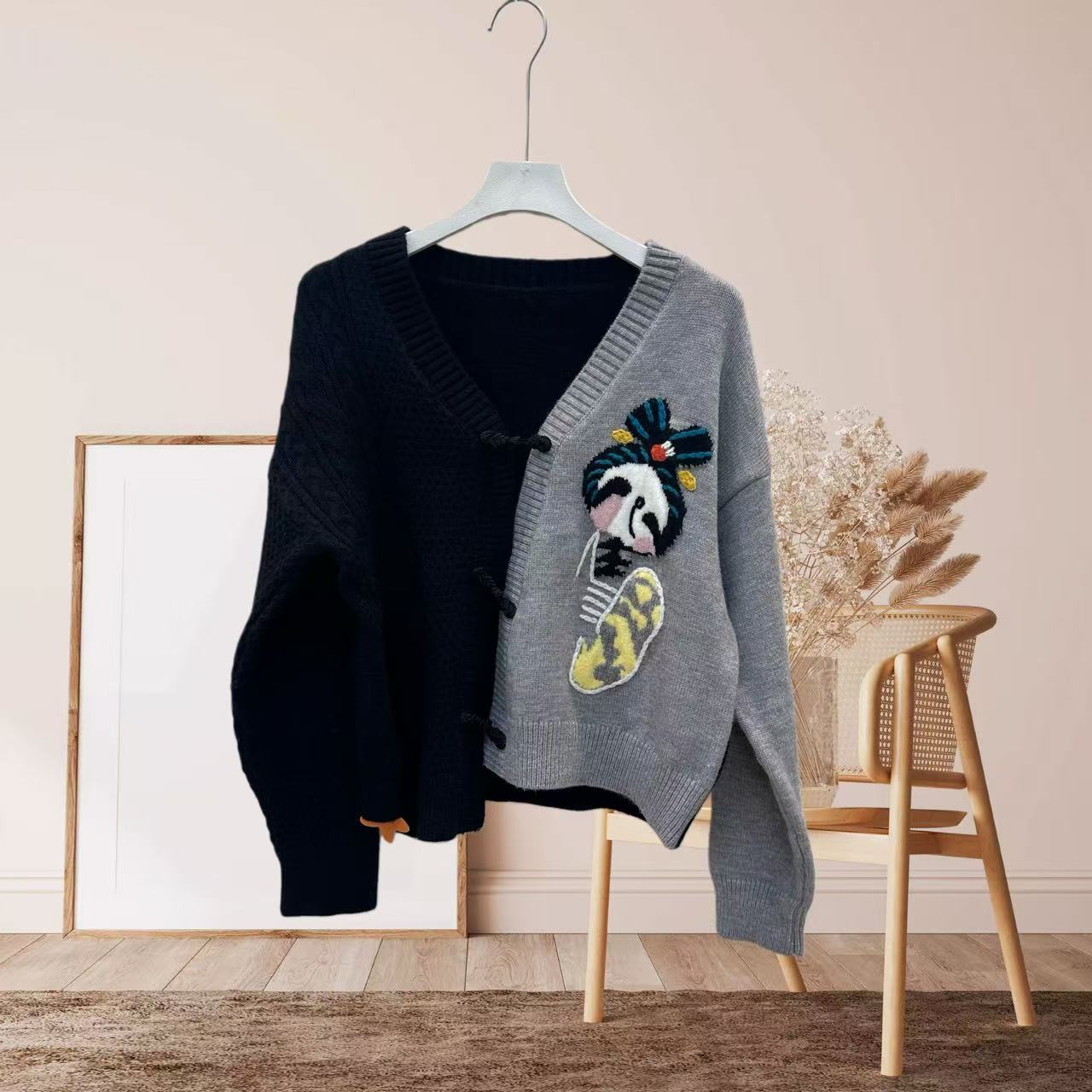 毛衣针织衫半开领女慵懒风厚款毛衣宽松型长袖上衣1165