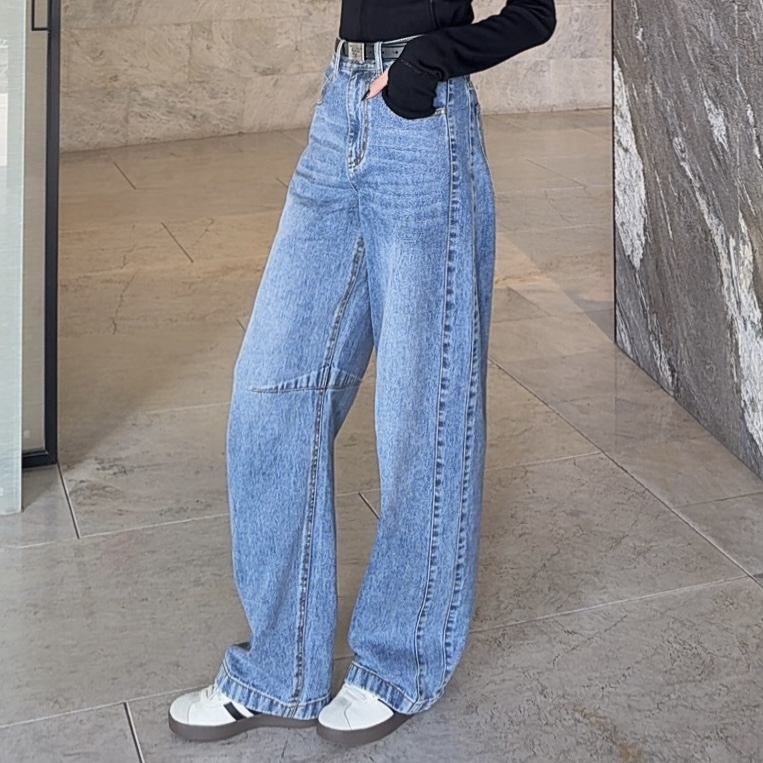 AMASS/阿玛施高腰百搭显瘦水洗美式休闲复古小弯刀牛仔裤510077