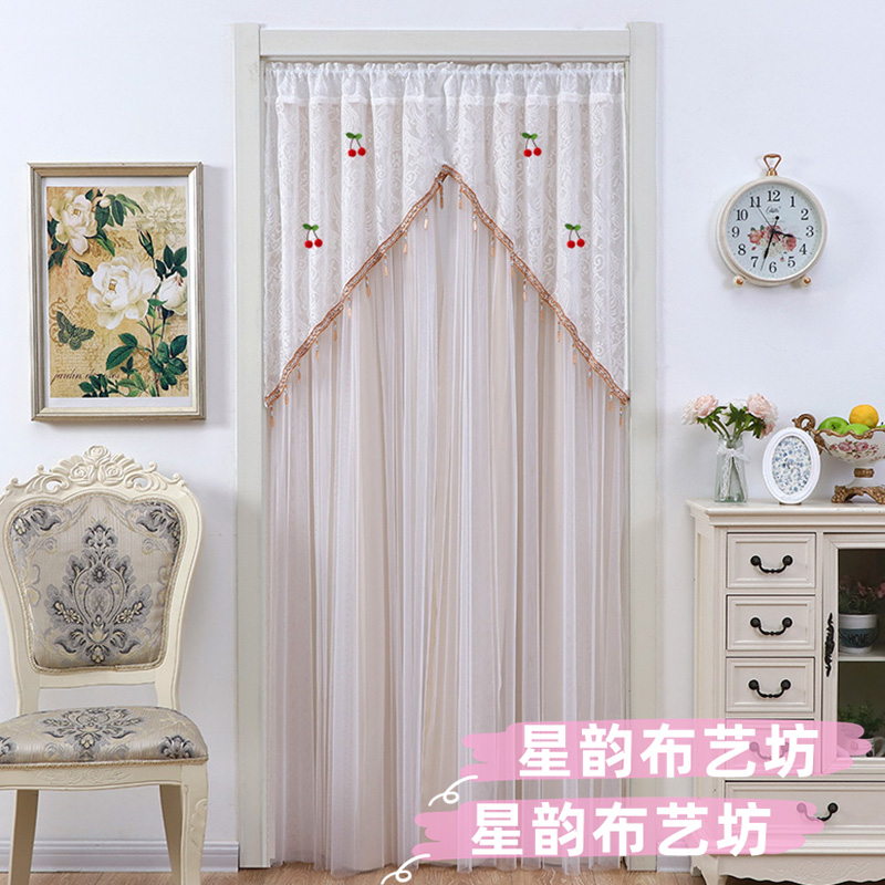【带衬布防隐私】法式蕾丝门帘防蚊纱帘隔断帘免打孔卧室厨房纱门帘