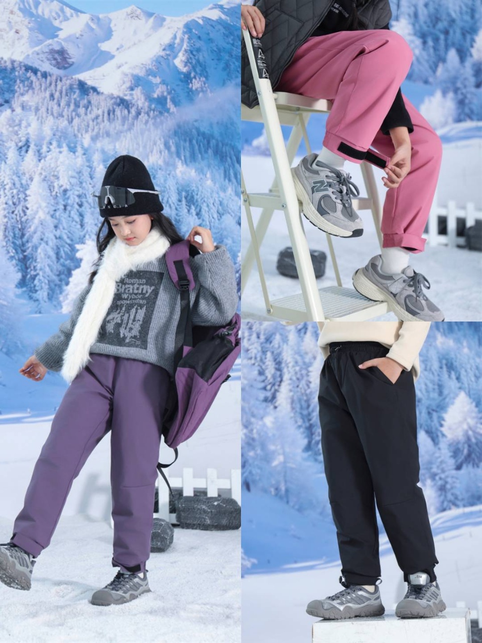 儿童休闲羽绒裤冬季户外冲锋裤白鸭绒男女童防水耐磨软壳裤伞兵裤